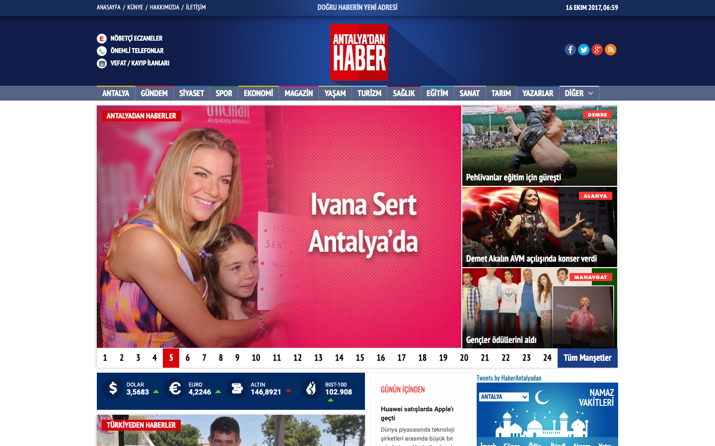 Antalya'dan Haber web sitesi, 2017 arşiv görünümü