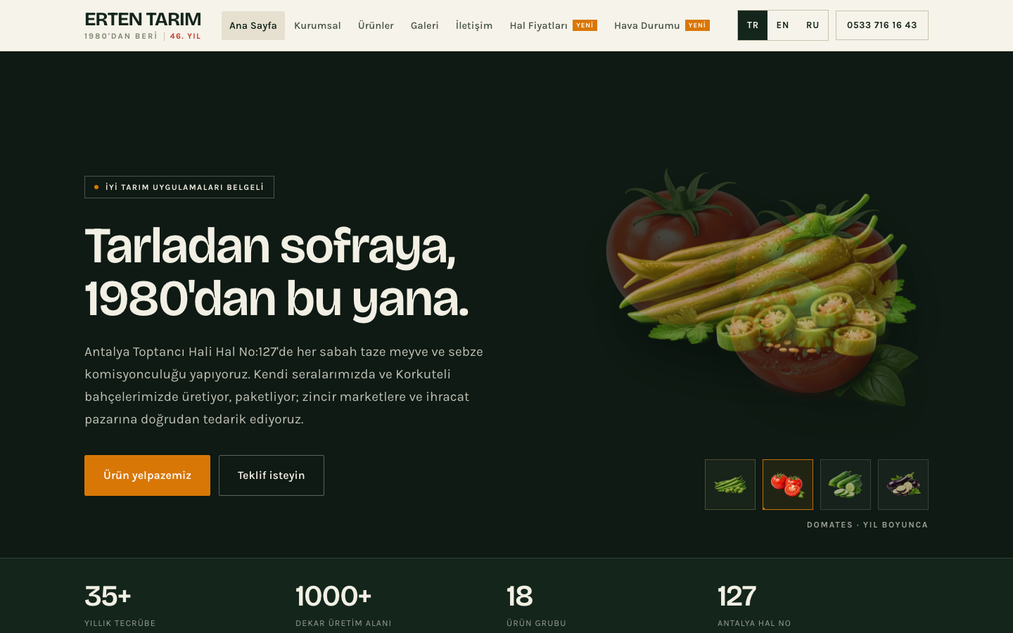 Erten Tarım web sitesi ana sayfası